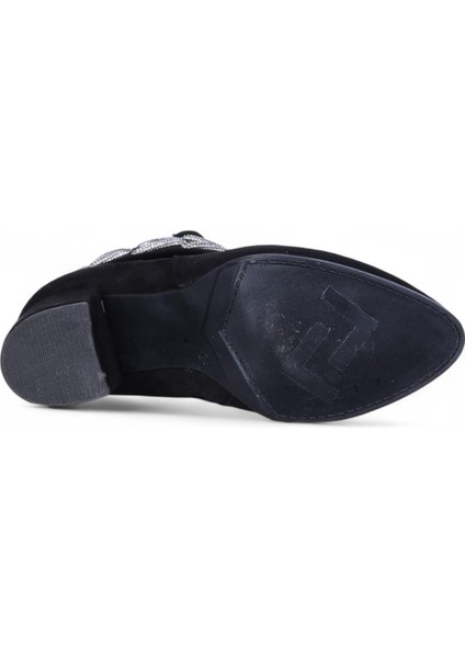 BY14 Süet Siyah Ayışığı Kadın 7cm Topuklu Bot fırsatları