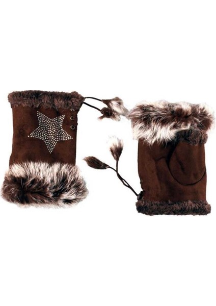 Parmaksız Tasarım Yıldız ve Parıltı Taşlı Kadın Eldiven Ayarlanır