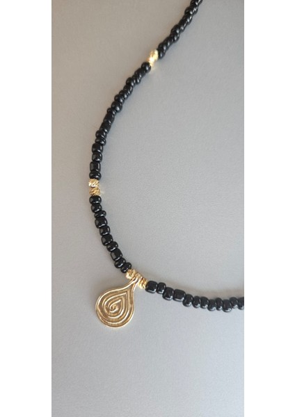 Paslanmaz Çelik Özel Tasarım Siyah Boncuk&dorika Bohem Kolye indirimleri