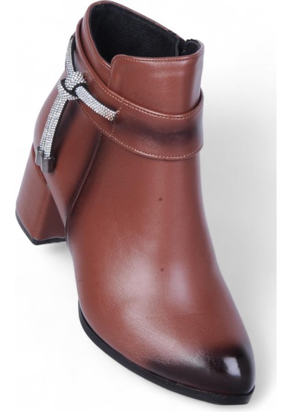 BY15 Cilt Taba Ayışığı Kadın 7cm Topuklu Bot