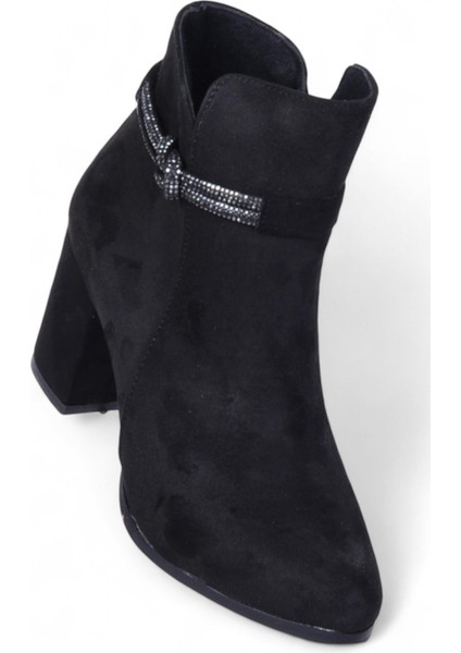 BY17 Süet Siyah Ayışığı Kadın 10CM Topuklu Bot