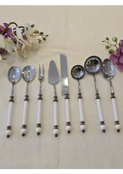 8 Parça Rustik Porselen Servis Kaşık Seti Antik