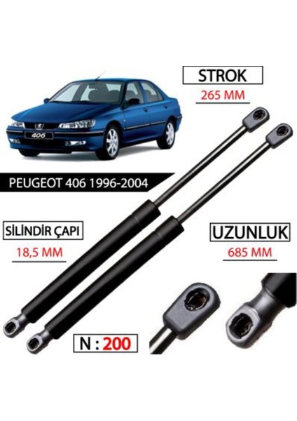 Peugeot 406 Kaput Amortisörü Takimi Yan Sanayi 1996-2004 792510 528072478