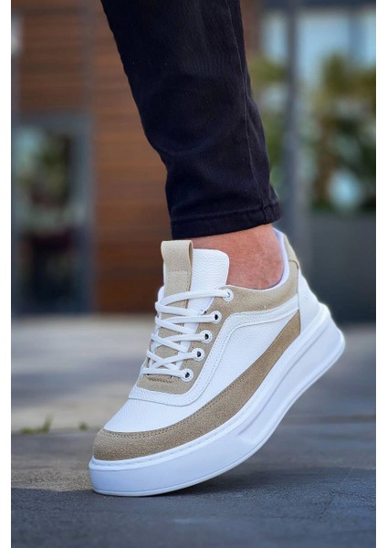 KB-006 Kuback Beyaz Cilt Bej Süet Yüksek Taban Bağcıklı Günlük Erkek Ayakkabı indirimleri