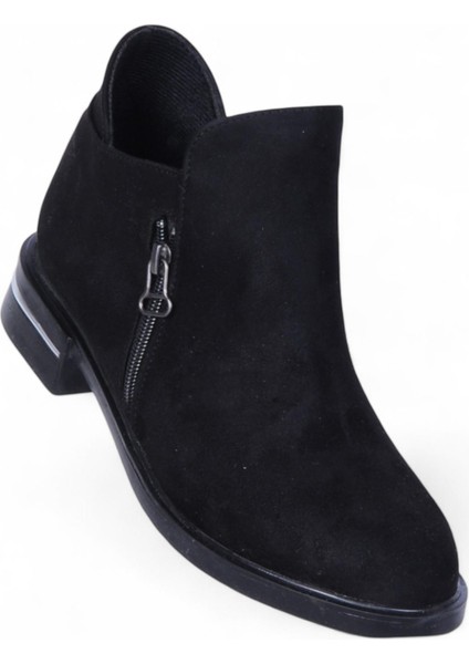 BY16 Süet Siyah Ayışığı Kadın Düz Bot