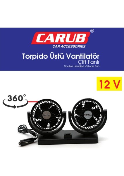 Carub Vantilatör 12V Torpido Üstü Iki Fan Ayarlı 6400607