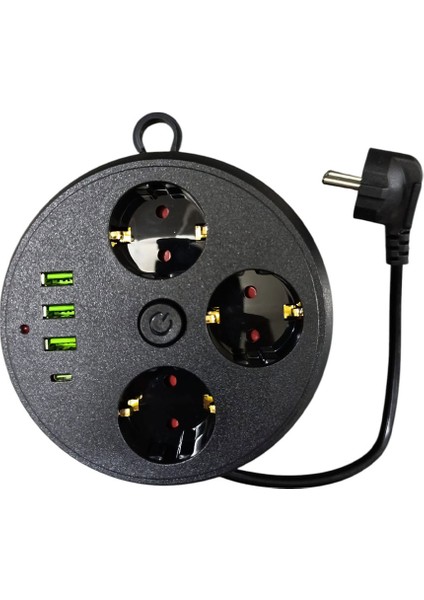 3 Lü Akım Korumalı Priz Makaralı Anahtarlı 16A 4000 Watt 3 x Usb - 1 Type-C 3395