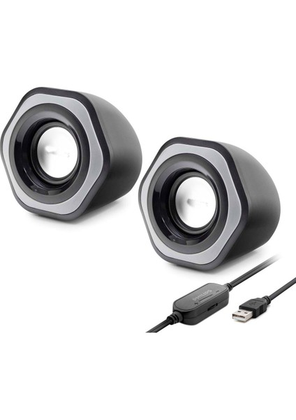 Bilgisayar Hoparlörü 1+1 Usb + 3.5 Mm + Ses Kontrol Siyah SPA2209