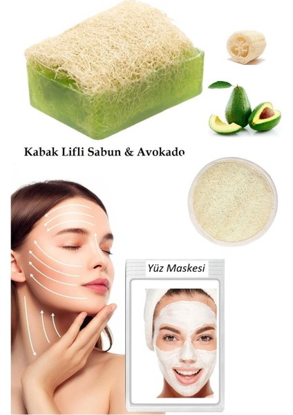 3'lü Set Kabak Lifli Yüz Pedi Kesesi Kabak Lifli Avokado Sabun Canlandırıcı Cilt Bakım Yüz Maskesi