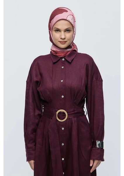 Şakayık Desen Bambu Eşarp - Bordo