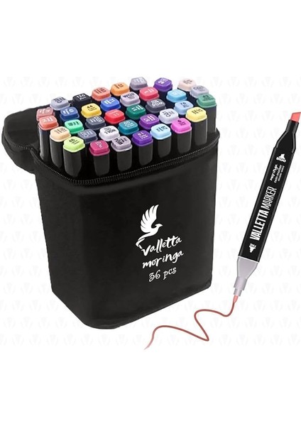 Moringa 36'lı Çift Taraflı Art Marker Keçeli Kalem Seti Çantalı Vltmarker