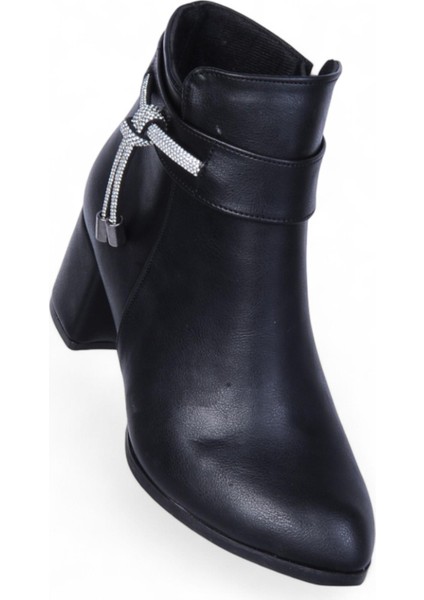 BY15 Cilt Siyah Ayışığı Kadın 7cm Topuklu Bot