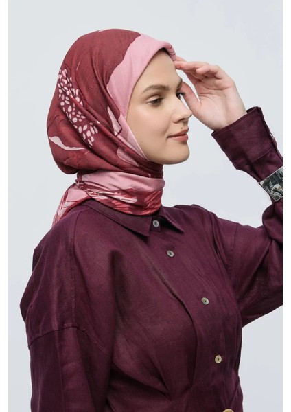 Şakayık Desen Bambu Eşarp - Bordo