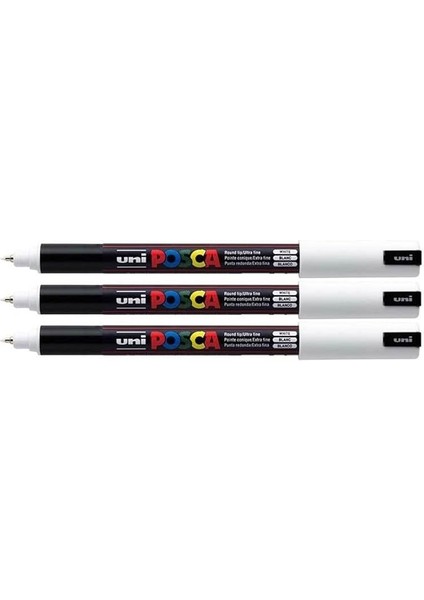 Pc-1mr Uni Beyaz Boya Marker Kalemler Ultra Ince 0,7 mm Kalibre Uç Ucu Her Yüzeye Yazılır Kumaş Cam Taş Metal Ahşap Plastik (3'lü Paket)