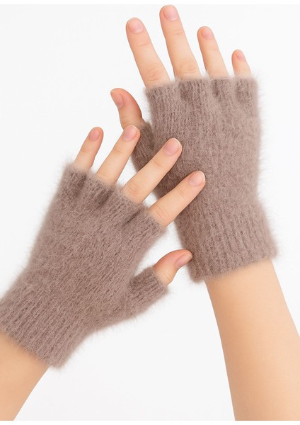 Lila Peluş Kışlık Kesik Parmak Eldiven (Standart)