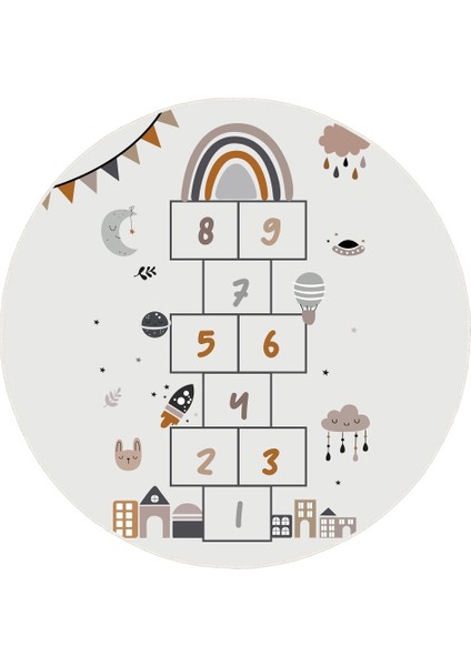 Ayda Oyun Var: Seksek Desenli Eğlenceli Yuvarlak Çocuk Halısı - Kaymaz Taban fırsatları