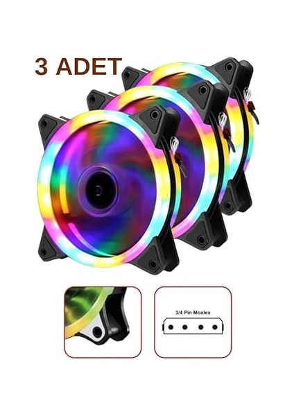 3 Adet 120MM Rainbow Rgb Kasa Fanı 12 cm Renkli Gökkuşağı Fanı fiyatları