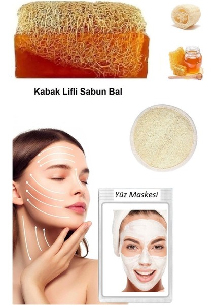 3'lü Set Kabak Lifli Yüz Pedi Kesesi Kabak Lifli Ballı Sabun Canlandırıcı Cilt Bakım Yüz Maskesi