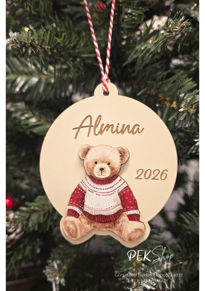 Isme Özel Teddy Bear Yakışıklı Ayı Figürlü Isimli Yılbaşı Ağaç Süsü