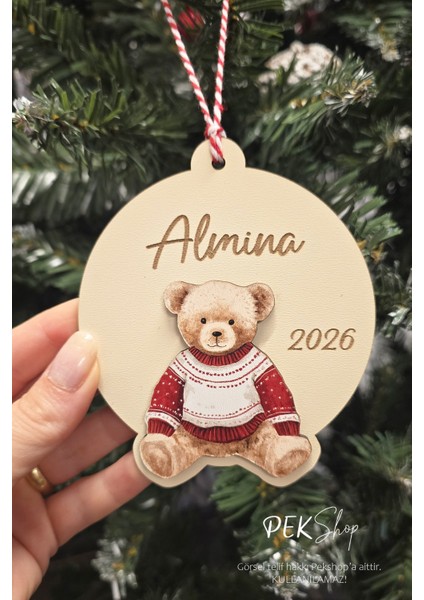 Isme Özel Teddy Bear Yakışıklı Ayı Figürlü Isimli Yılbaşı Ağaç Süsü fiyatları