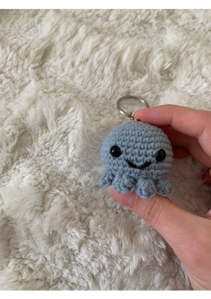 Örgü Ahtapot Anahtarlık / Çanta Süsü / Mavi
