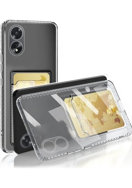 Oppo A38 Kılıf Kart Hazneli Şeffaf Silikon Kapak