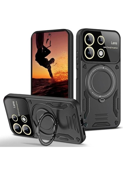 Redmi 13 4g Kılıf Manyetik Standlı Joy Lens Premium Tank Silikon Kapak - Siyah