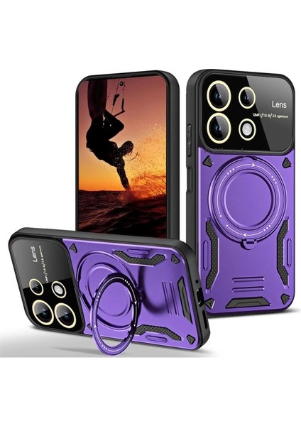 Redmi 13 4g Kılıf Manyetik Standlı Joy Lens Premium Tank Silikon Kapak - Mor