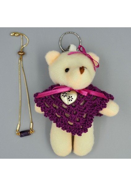 Sevdiğinize Özel Ayıcık Anahtarlık ve Doğal Amatist Taşlı Bileklik Hediye Seti fiyatları