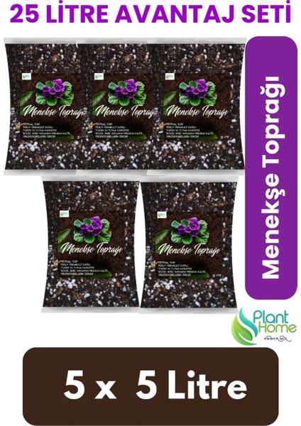 25 Lt Menekşe Toprağı - 5x5 Lt Paket | Özel Formül | Hava Alan Yapı | Çiçeklenme Desteği