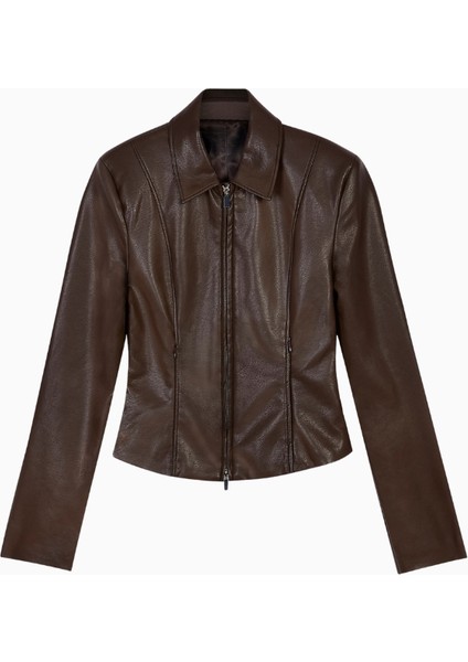 90's Slim Fit Leather Jacket Minimal Deri Kadın Ceket fiyatları