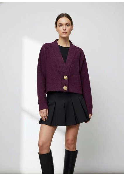 Kadın Oversize Gold Düğmeli Triko Hırka modelleri