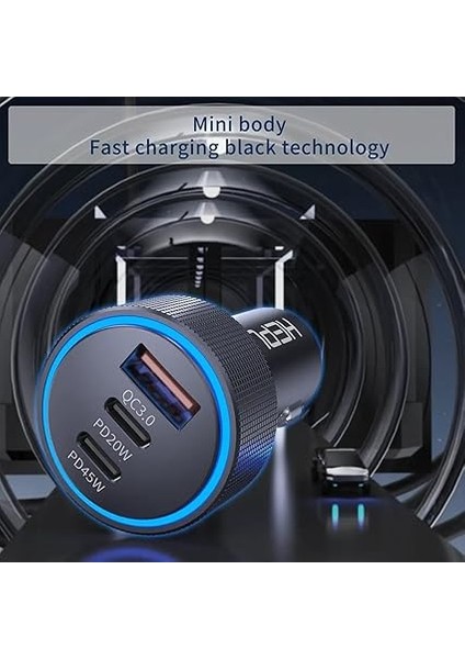 HP-780 105 Watt Araç Içi Şarj Cihazı 3.1A Pd 45 Watt Fast Hızlı Şarj Aleti Metal Çakmaklık Şarj Type C 3-Port Işıklı modelleri