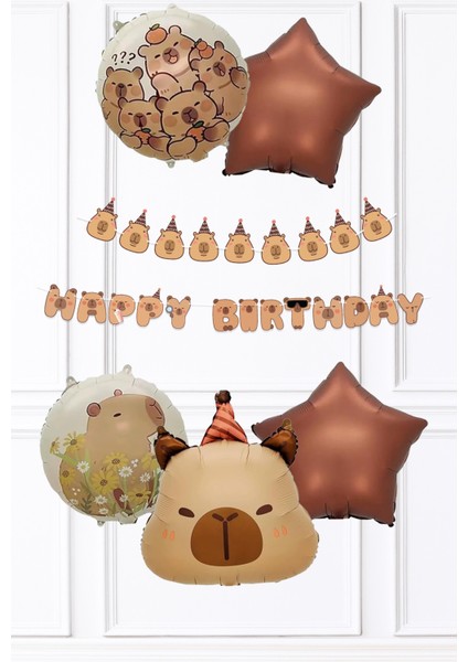 Kapibara Tema Doğum Günü Balon Seti Capybara Banner ve 5li Balonlu Set