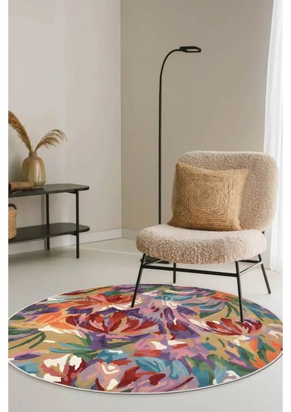 Zeminde Bir Tablo Fırça Dokunuşlu Modern Halı Tasarımı Yuvarlak Kaymaz Taban modelleri