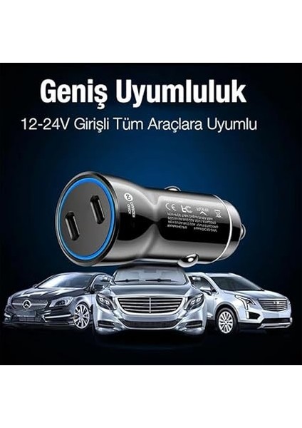 Polham Süper Hızlı Şarj 60W Ultra Hızlı 2x Pd Type C Girişli Araç Şarj Başlığı, 12/24V Tüm Girişlere Uyumlu, Isı ve Akım Korumalı Şarj Başlığı fiyatları