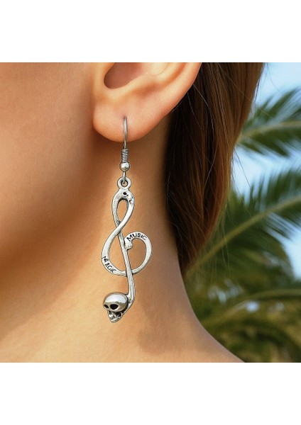 Kuru Kafalı Sol Anahtarı Şekilli Kadın Küpe Çift Adet Gümüş Kaplama El Yapımı Küpe