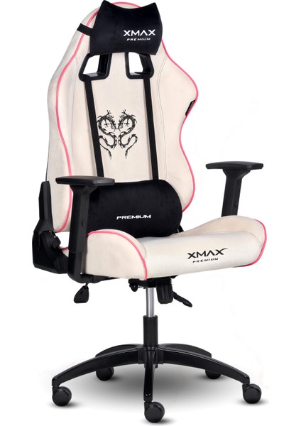 / Rio Balerion Terletmez Kadife Kumaş Beyaz Gaming Oyuncu Koltuğu / 120 kg Taşır