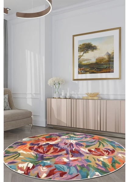 Zeminde Bir Tablo Fırça Dokunuşlu Modern Halı Tasarımı Yuvarlak Kaymaz Taban fiyatları