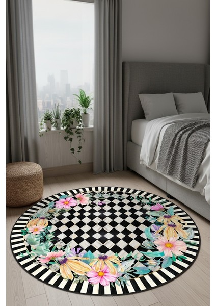 Zeminde Bir Bahçe Doğayla Geometrinin Buluştuğu Nokta Dekoratif Kaymaz Taban Yuvarlak Halı