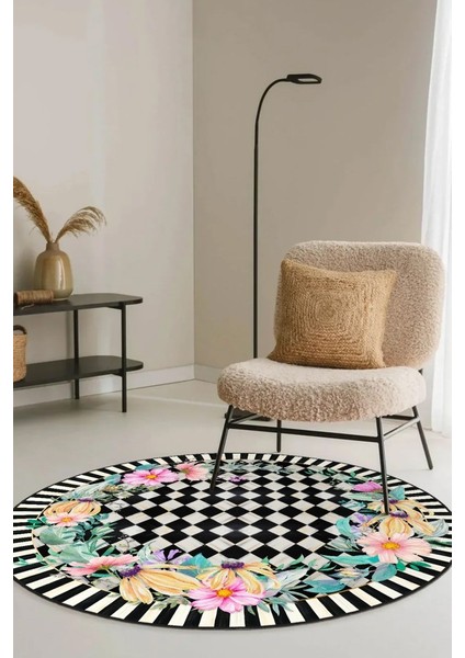 Zeminde Bir Bahçe Doğayla Geometrinin Buluştuğu Nokta Dekoratif Kaymaz Taban Yuvarlak Halı modelleri