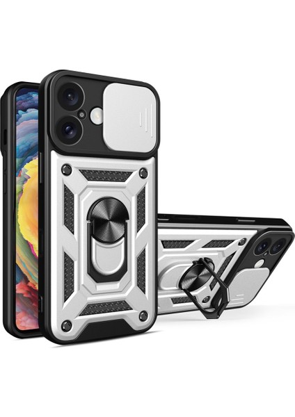 iPhone 16 Kılıf Kamera Koruma Sürgülü Şık Pars Tank Sert Silikon Kapak