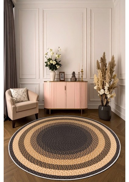 Zeminde Sıcaklık Örgü Desen Görünümlü Yuvarlak Kaymaz Taban Halı