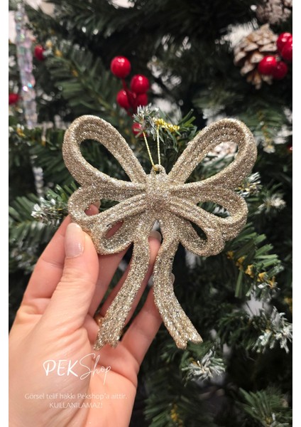 Simli Rose Büyük Fiyonk Yılbaşı Ağaç Süsü Rose Tekli Lüks Yılbaşı Süsü fiyatları