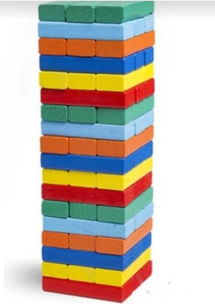 Yüksek Kalite 54 Parça Renkli Denge Oyunu Jenga Ahşap Büyük Boy 3+Yaş