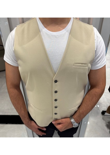 Erkek V Yaka Slim Fit Full Kumaş Yelek
