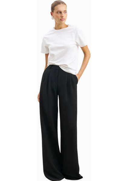 Effortless Pleated Wide Leg Trousers Yüksek Bel Geniş Paça Kadın Pantolon fırsatları