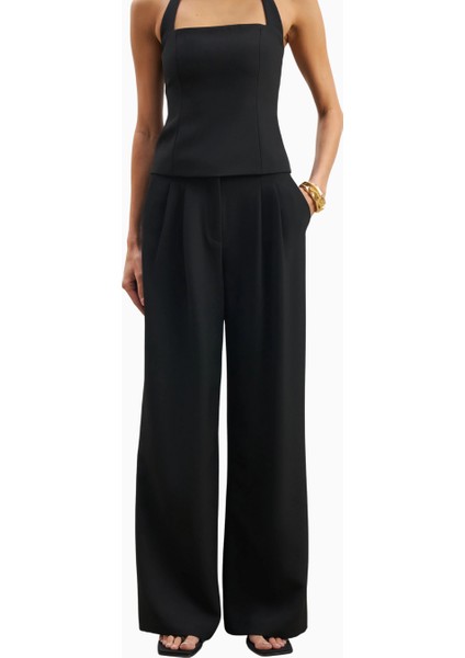 Effortless Pleated Wide Leg Trousers Yüksek Bel Geniş Paça Kadın Pantolon