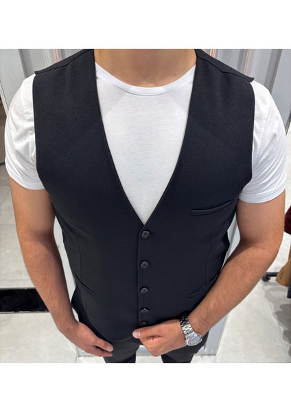 Erkek V Yaka Slim Fit Full Kumaş Yelek