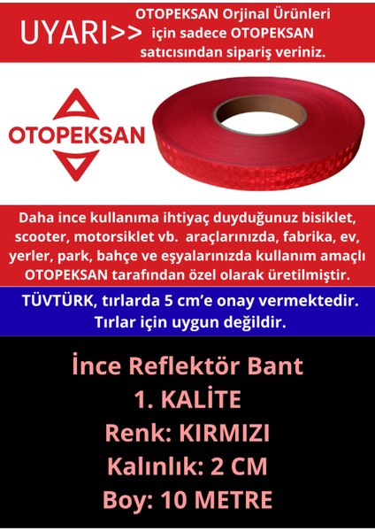 Fosfor Şerit Bant - Reflektör Bant - 10 Metre Kırmızı - Ince 2cm